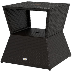 Rattan Wicker Outdoor Coffee Table, All Weather Side Table with Umbrella Hole, 2 Tier Storage Shelf, 21.3" Square End Table for Patio, Garden, Backyard, Coffee