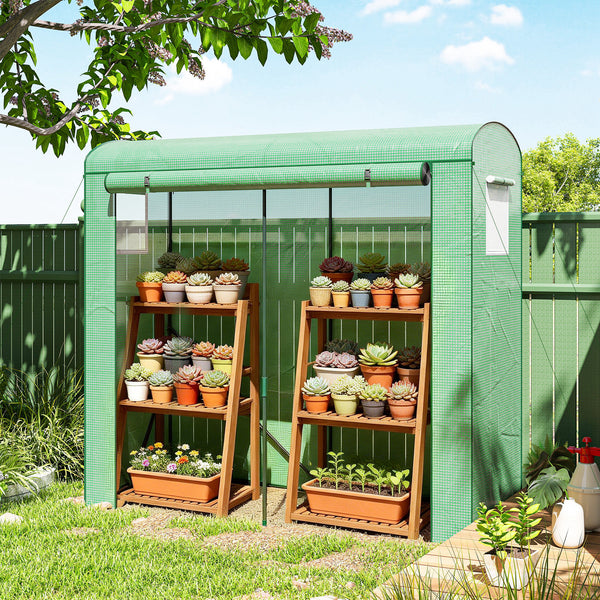 Mini Greenhouse, Portable Greenhouse with Roll-Up Door and 2 Mesh Windows, Small Green House with PE Cover for Garden Patio Lawn, 78.7" x 29.5" x 74", Green
