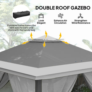 11' x 11' Pop Up Canopy, Double Roof Foldable Canopy Tent with Zipper Mesh Sidewalls, Height Adjustable and Carrying Bag, Event Tent for Patio Garden Backyard, Dark Grey