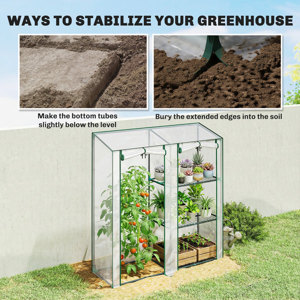 Mini Greenhouse, Portable Greenhouse with 3 Shelves, 2 Roll-up Doors, Garden Hot House for Patio Garden Backyard, 56.3" x 17.7" x 59.4", Clear