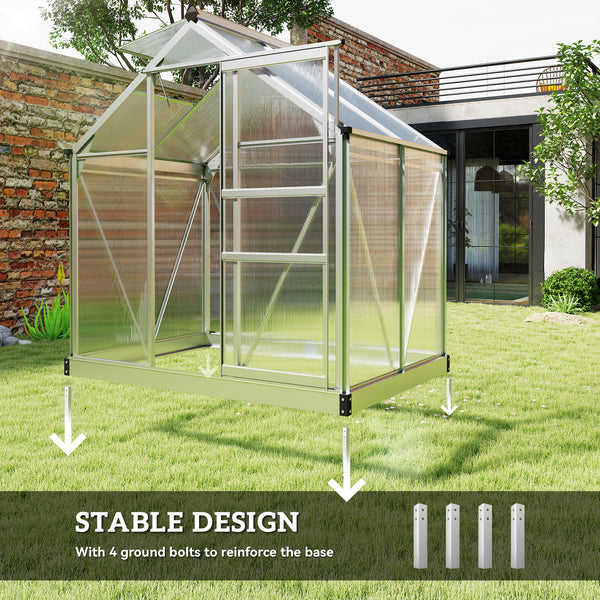 6' x 4' x 6.6' Polycarbonate Greenhouse, Walk-In Green House Kit Garden, Plants Grow, Galvanized Sheet Aluminum Frame with Rain Gutter, Vent and Sliding Door, Silver