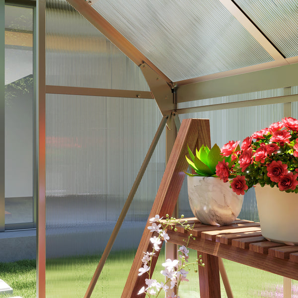 6' x 4' x 6.6' Polycarbonate Greenhouse, Walk-In Green House Kit Garden, Plants Grow, Galvanized Sheet Aluminum Frame with Rain Gutter, Vent and Sliding Door, Silver