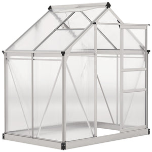 6' x 4' x 6.6' Polycarbonate Greenhouse, Walk-In Green House Kit Garden, Plants Grow, Galvanized Sheet Aluminum Frame with Rain Gutter, Vent and Sliding Door, Silver