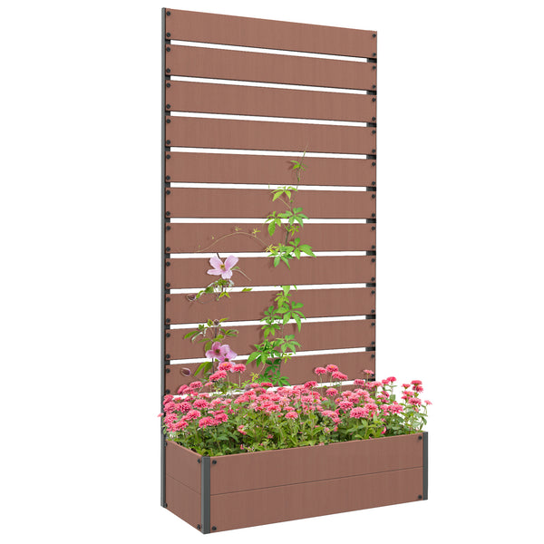 Garden Planter with Trellis for Climbing Plants, Vines, Flowers, Freestanding Raised Bed for Garden, Outdoor, Patio, Planter Box with Drainage Gap, Light Brown