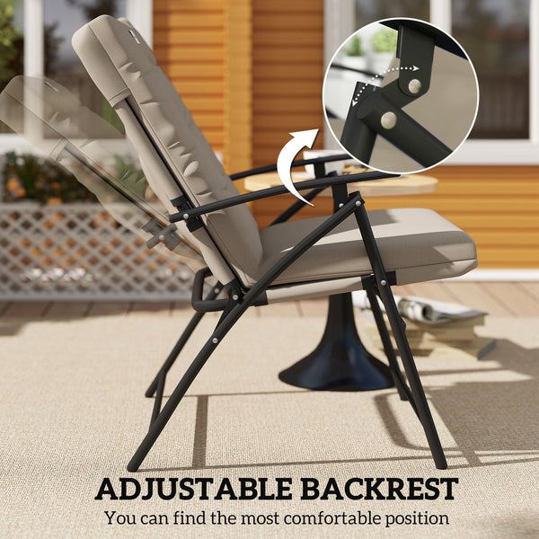 Set of 2 Outdoor Dining Chairs, Folding Patio Chair with Adjustable Backrest, Padded Folding Chairs for Outdoor Events, Khaki
