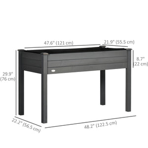 48" x 22" x 30" Wooden Patio Raised Garden Bed Planter, Elevated Planter Box with Legs, Outdoor Flower Stand with Inner Bag, Dark Grey