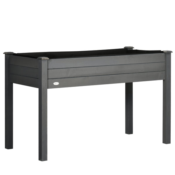 48" x 22" x 30" Wooden Patio Raised Garden Bed Planter, Elevated Planter Box with Legs, Outdoor Flower Stand with Inner Bag, Dark Grey