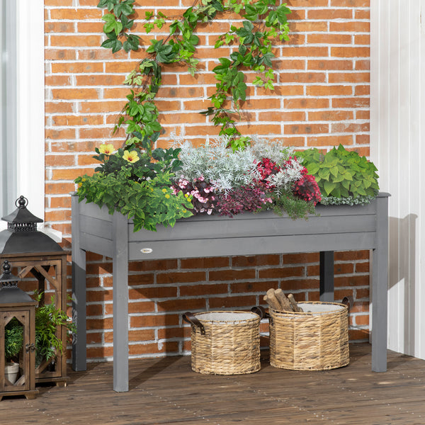 48" x 22" x 30" Wooden Patio Raised Garden Bed Planter, Elevated Planter Box with Legs, Outdoor Flower Stand with Inner Bag, Dark Grey
