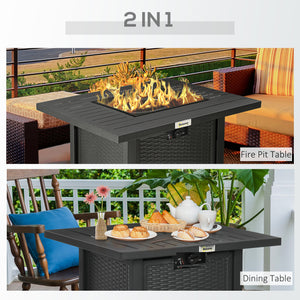 Rattan-style Propane Fire Pit Table with 40,000 BTU Burner, Square 28" Smokeless Gas Firepit with Thermocouple, Lava Rocks, Waterproof Cover, Spark Guard, and Lid