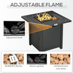 Rattan-style Propane Fire Pit Table with 40,000 BTU Burner, Square 28" Smokeless Gas Firepit with Thermocouple, Lava Rocks, Waterproof Cover, Spark Guard, and Lid