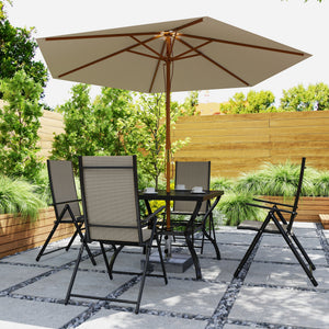 5 Pieces Garden Dining Set, 4 Seater Garden Furniture Set with Parasol Hole, Outdoor Dining Set with High Back Folding Chairs and Square Metal Top Table for Outdoor Patio, Khaki