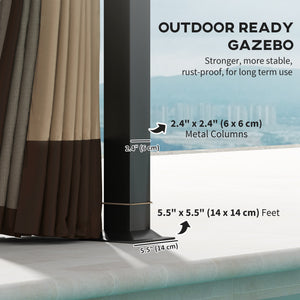  11' x 13' Patio Gazebo, Double Roof Outdoor Gazebo Canopy Shelter with Netting & Curtains, Galvanized Metal Frame for Garden, Lawn, Backyard and Deck, Khaki