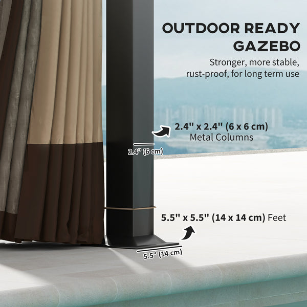  11' x 13' Patio Gazebo, Double Roof Outdoor Gazebo Canopy Shelter with Netting & Curtains, Galvanized Metal Frame for Garden, Lawn, Backyard and Deck, Khaki