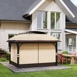  11' x 13' Patio Gazebo, Double Roof Outdoor Gazebo Canopy Shelter with Netting & Curtains, Galvanized Metal Frame for Garden, Lawn, Backyard and Deck, Khaki