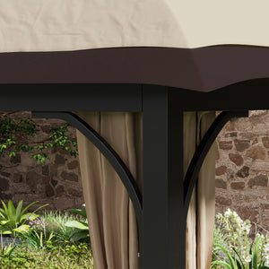  11' x 13' Patio Gazebo, Double Roof Outdoor Gazebo Canopy Shelter with Netting & Curtains, Galvanized Metal Frame for Garden, Lawn, Backyard and Deck, Khaki