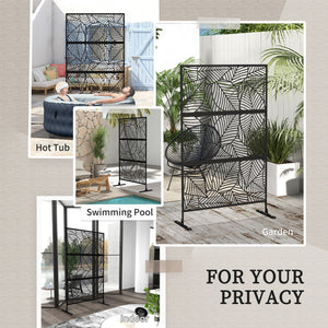 Metal Outdoor Privacy Screen, Decorative Outdoor Divider with Stand and Expansion Screws, Freestanding Privacy Panel for Garden, Backyard, Deck, Large Leaf Style, Black