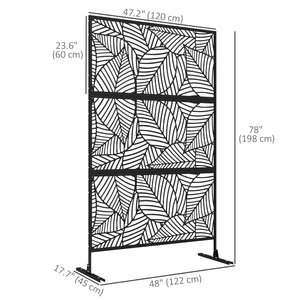 Metal Outdoor Privacy Screen, Decorative Outdoor Divider with Stand and Expansion Screws, Freestanding Privacy Panel for Garden, Backyard, Deck, Large Leaf Style, Black