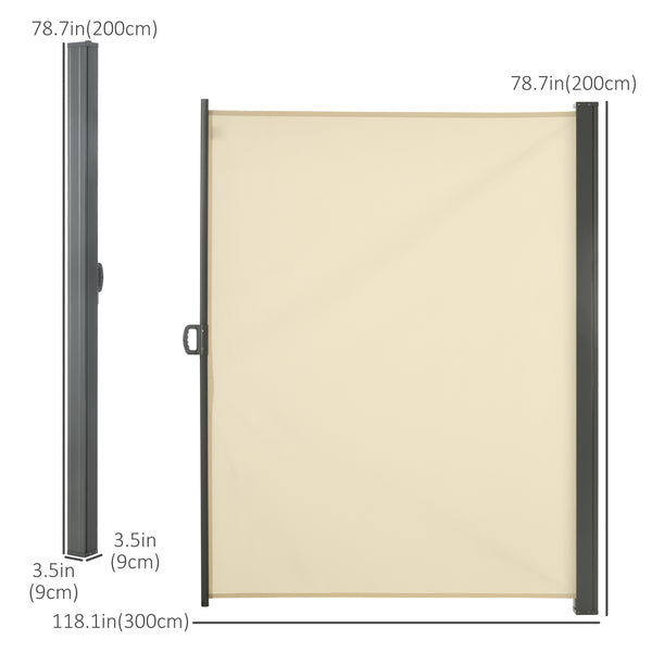 118" x 79" Retractable Side Awning Patio Outdoor Folding Privacy Screen with Resistance to UV Rays & Wind, Cream White