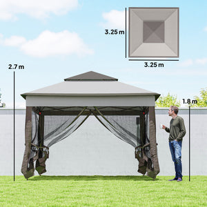 3 x 3(m) Pop Up Gazebo, Marquee Party Tent with Double Tier Roof, Netting and Carry Bag, Event Shelter for Outdoor Patio, Light Grey