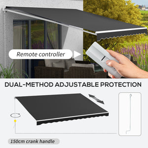 Outsunny 16' x 10' Electric Awning, Retractable Awning, UV Protection Sun Shade Shelter with Remote Controller and Manual Crank Handle for Deck, Balcony, Yard, Black