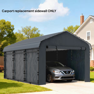 Carport Replacement Sidewall Panels Set of 4 for 12' x 20' Carports, UPF50+ Waterproof PE Tarp Replacement Side Wall Cover with Zipper Door, Top Cover and Frame Not Included, Dark Gray