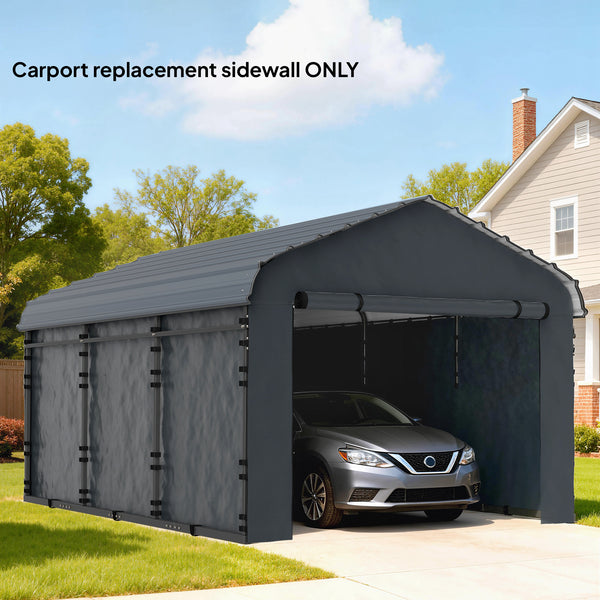 Carport Replacement Sidewall Panels Set of 4 for 12' x 20' Carports, UPF50+ Waterproof PE Tarp Replacement Side Wall Cover with Zipper Door, Top Cover and Frame Not Included, Dark Gray