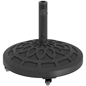 Round Patio Umbrella Base with Wheels, 46 lbs Resin Umbrella Stand Base, Heavy Duty Patio Umbrella Holder for 1.3"/1.5"/1.9" Umbrella Poles for Outdoor, Lawn, Poolside, Black
