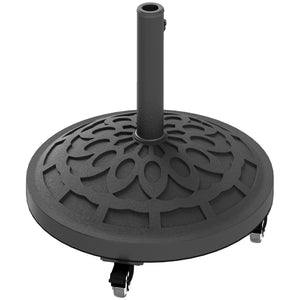 Round Patio Umbrella Base with Wheels, 46 lbs Resin Umbrella Stand Base, Heavy Duty Patio Umbrella Holder for 1.3"/1.5"/1.9" Umbrella Poles for Outdoor, Lawn, Poolside, Black