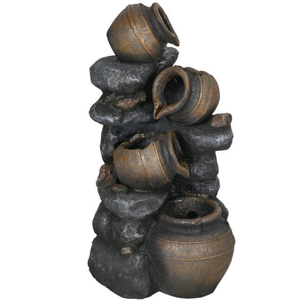 28.3" Tall Solar Powered Outdoor Water Fountain, 4-Tier Floor Standing Resin Cascading Jars and Stacked Stones Waterfall Fountain with LED Lights and Pump for Garden, Patio, Backyard
