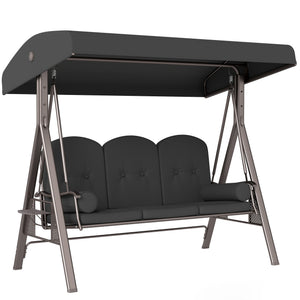 3 Seater Canopy Swing Chair, Outdoor Garden Swing Seat with Adjustable Canopy, Cushions and Cup Trays, Steel Frame, Dark Grey