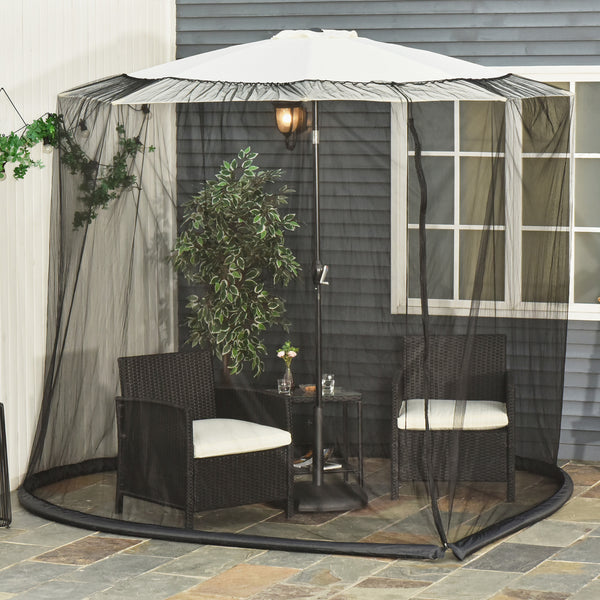 Outdoor Patio 7.5ft Umbrella Table Screen Mosquito Bug Net, Garden Large Umbrella Cover Netting with Zippered Door, Black (Mosquito Netting ONLY)