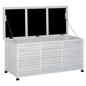 75 Gallon Wooden Storage Box patio Deck Box Bench, Garden Backyard Outdoor Storage Container with Aerating Gap & Weather-Fighting Finish, White