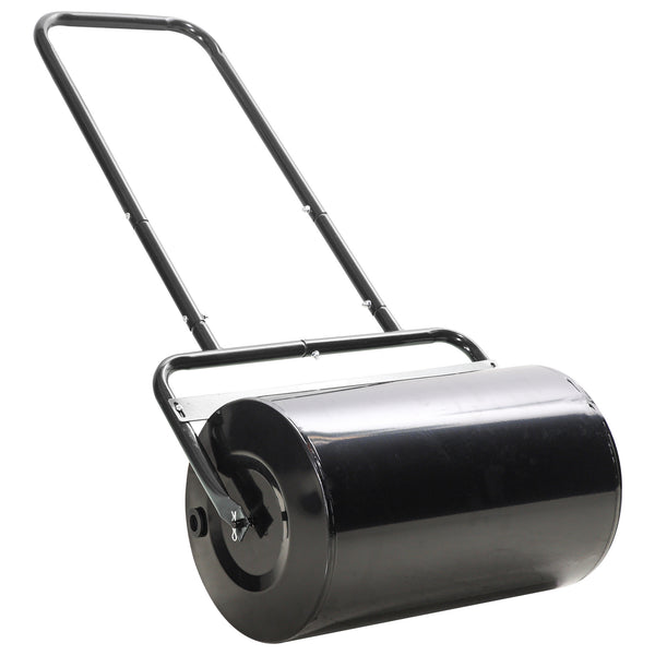 20" Push/Tow Behind Lawn Roller, Heavy Duty Sod Drum Roller Filled with 11 Gal Water/136 Lbs Sand, Grass Flattener for Yard, Patio, Park, Black
