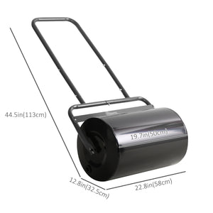 20" Push/Tow Behind Lawn Roller, Heavy Duty Sod Drum Roller Filled with 11 Gal Water/136 Lbs Sand, Grass Flattener for Yard, Patio, Park, Black