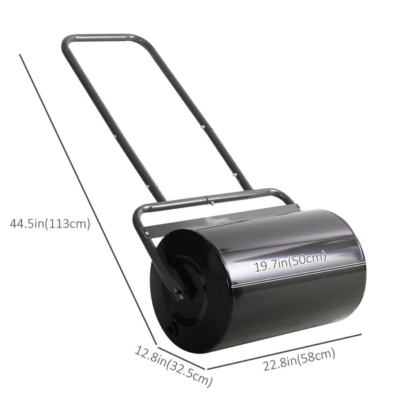 20" Push/Tow Behind Lawn Roller, Heavy Duty Sod Drum Roller Filled with 11 Gal Water/136 Lbs Sand, Grass Flattener for Yard, Patio, Park, Black