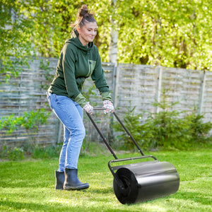 20" Push/Tow Behind Lawn Roller, Heavy Duty Sod Drum Roller Filled with 11 Gal Water/136 Lbs Sand, Grass Flattener for Yard, Patio, Park, Black