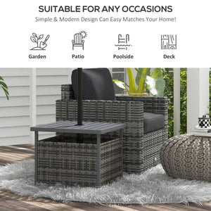 21.75" Outdoor Rattan Wicker Patio Coffee Table with Umbrella Hole, Patio Side Table with Slatted Metal Top, Suitable for Garden, Backyard, Mixed-Grey