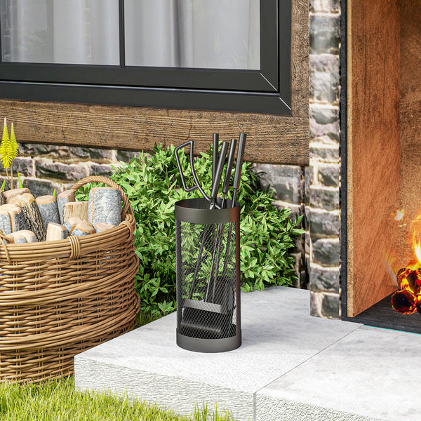 5-Piece Fireplace Companion Set, Metal Fireplace Tools Set with Brush, Shovel, Poker, Tongs and Bucket, Fireside Companion for Indoor or Outdoor Fireplaces, Chimineas, Fire Pits