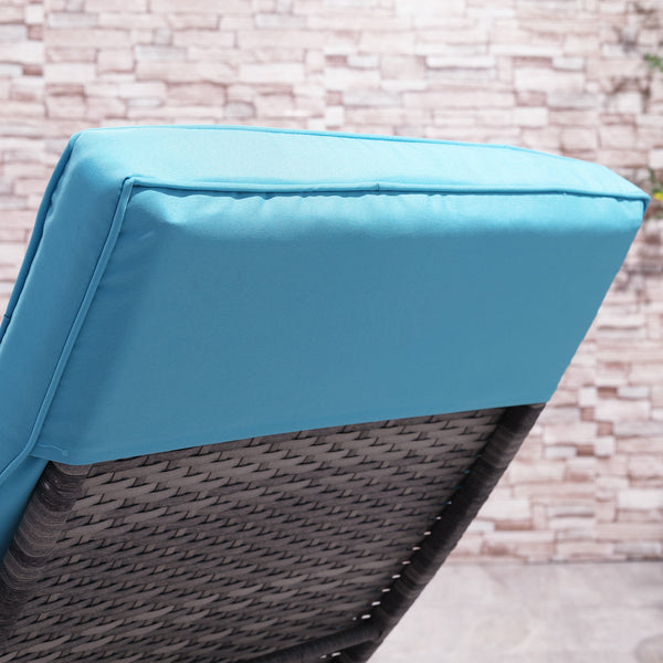 Wicker Chaise Lounge, Outdoor Lounge Chair, 5-Level Adjustable Backrest S-Shape Rattan Lounger with Cushion & Wheels for Patio, Deck, Poolside, Sky Blue
