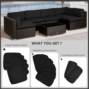 14Pcs Outdoor Cushion Covers, Patio Cushion Covers Replacement for Rattan Sofa Set - No Cushion Included, Black