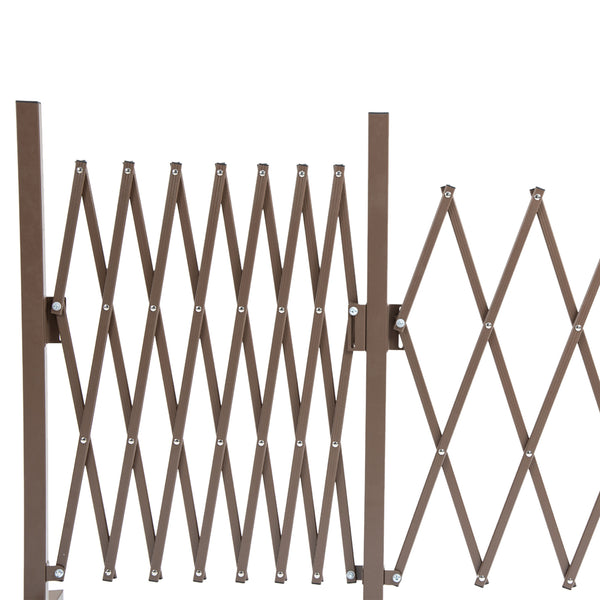 Expanding Fence Panel, Freestanding Aluminium Alloy Trellis Fence with Movable Scissor Grid and Wheel, 52-405cm Foldable Decorative Garden Fence for Patio Pet Safety, Dark Brown
