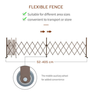 Expanding Fence Panel, Freestanding Aluminium Alloy Trellis Fence with Movable Scissor Grid and Wheel, 52-405cm Foldable Decorative Garden Fence for Patio Pet Safety, Dark Brown