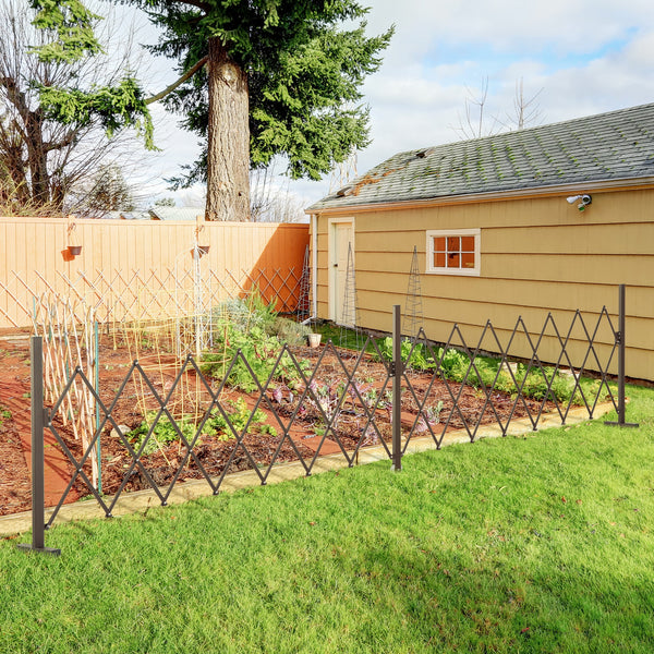 Expanding Fence Panel, Freestanding Aluminium Alloy Trellis Fence with Movable Scissor Grid and Wheel, 52-405cm Foldable Decorative Garden Fence for Patio Pet Safety, Dark Brown