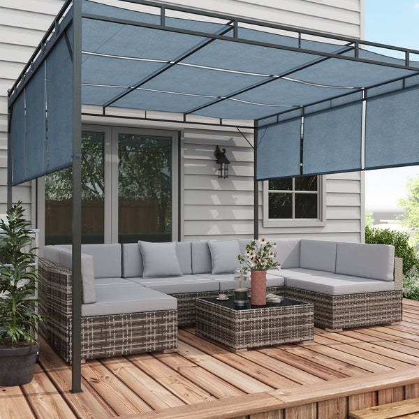 7 Pieces PE Rattan Garden Furniture Set with Thick Padded Cushion, Patio Garden Corner Sofa Sets with Glass Coffee Table and Pillows, Buckle Structure, Grey