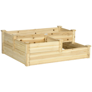 3 Tier Raised Garden Bed, Outdoor Planter Box, Wooden Garden Box with Open Bottom for Growing Vegetables, Herbs, Flowers, 42.5" x 34.75" x 14.25", Natural