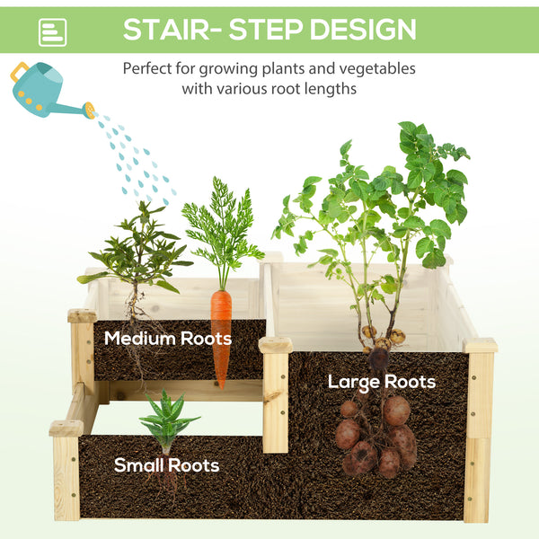 3 Tier Raised Garden Bed, Outdoor Planter Box, Wooden Garden Box with Open Bottom for Growing Vegetables, Herbs, Flowers, 42.5" x 34.75" x 14.25", Natural