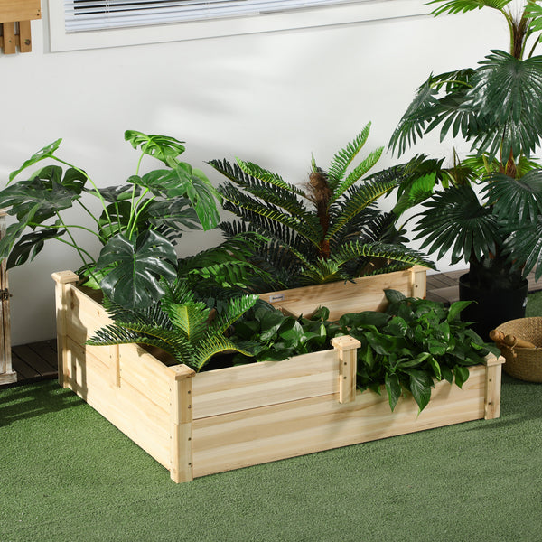 3 Tier Raised Garden Bed, Outdoor Planter Box, Wooden Garden Box with Open Bottom for Growing Vegetables, Herbs, Flowers, 42.5" x 34.75" x 14.25", Natural