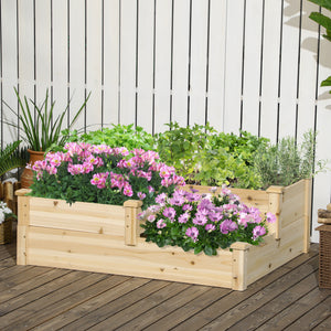 3 Tier Raised Garden Bed, Outdoor Planter Box, Wooden Garden Box with Open Bottom for Growing Vegetables, Herbs, Flowers, 42.5" x 34.75" x 14.25", Natural