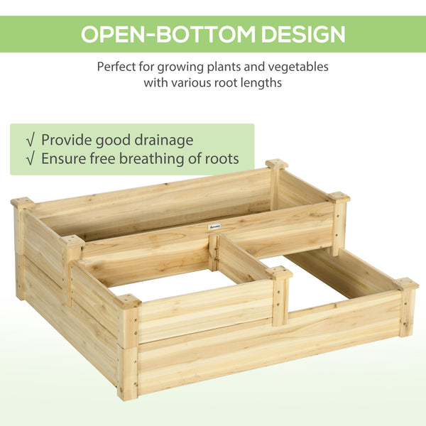 3 Tier Raised Garden Bed, Outdoor Planter Box, Wooden Garden Box with Open Bottom for Growing Vegetables, Herbs, Flowers, 42.5" x 34.75" x 14.25", Natural