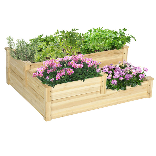 3 Tier Raised Garden Bed, Outdoor Planter Box, Wooden Garden Box with Open Bottom for Growing Vegetables, Herbs, Flowers, 42.5" x 34.75" x 14.25", Natural